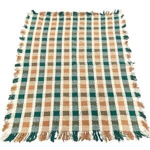 Boho Checkered Throw Blanket with Fringe in Blue and White